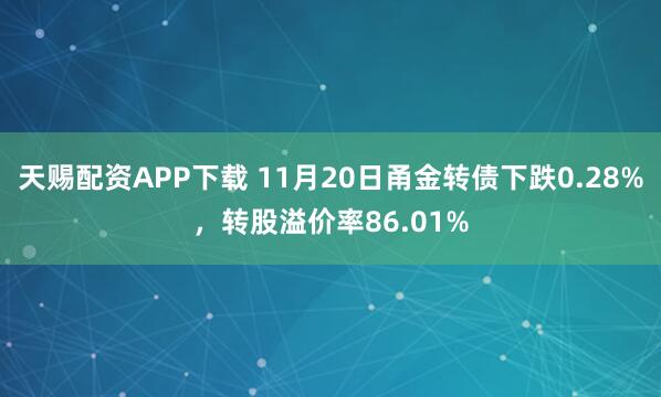 天赐配资APP下载 11月20日甬金转债下跌0.28%,转股溢价率86.01%